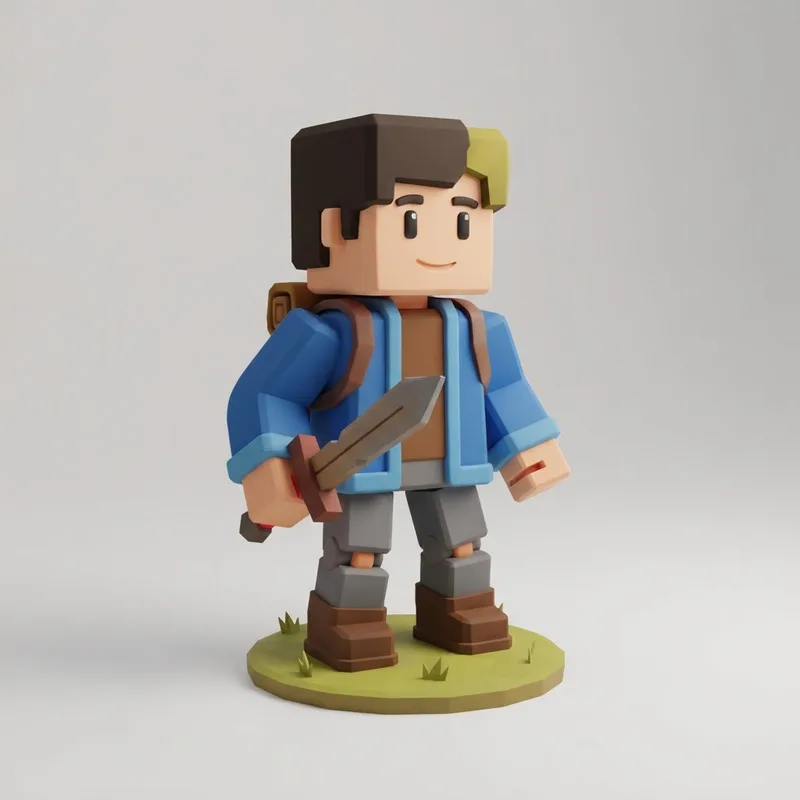 Blocky adventurer Roblox style render from Image Studio