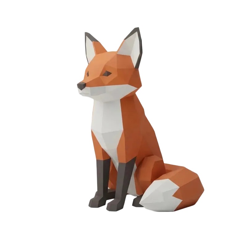 Low poly fox 3D model rendered in an interactive viewer inside an AI assistant chat