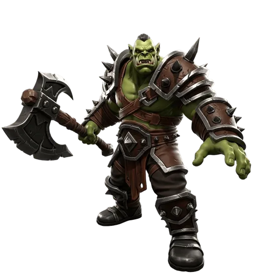 Orc warrior 3D model before AI mesh segmentation
