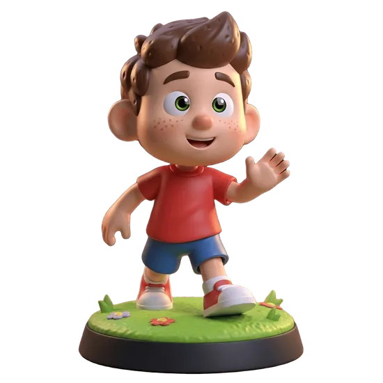 Pixar-style figurine 3D model before AI mesh segmentation