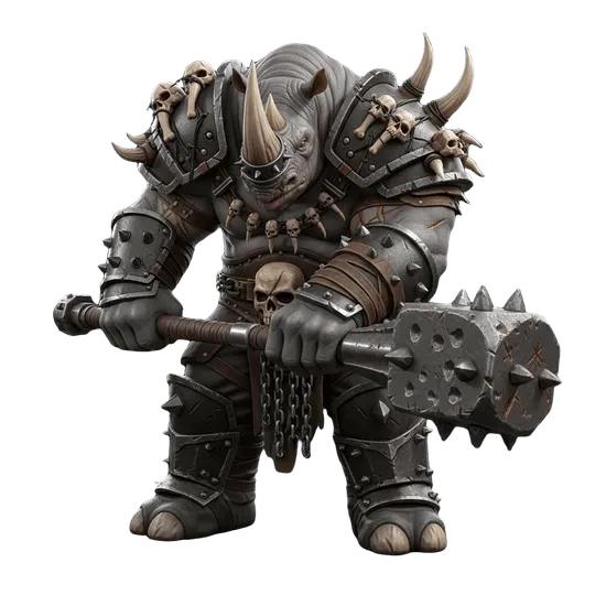Rhino warlord 3D model before AI remeshing and topology optimization
