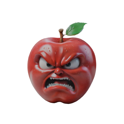 A furious red apple with a menacing expression