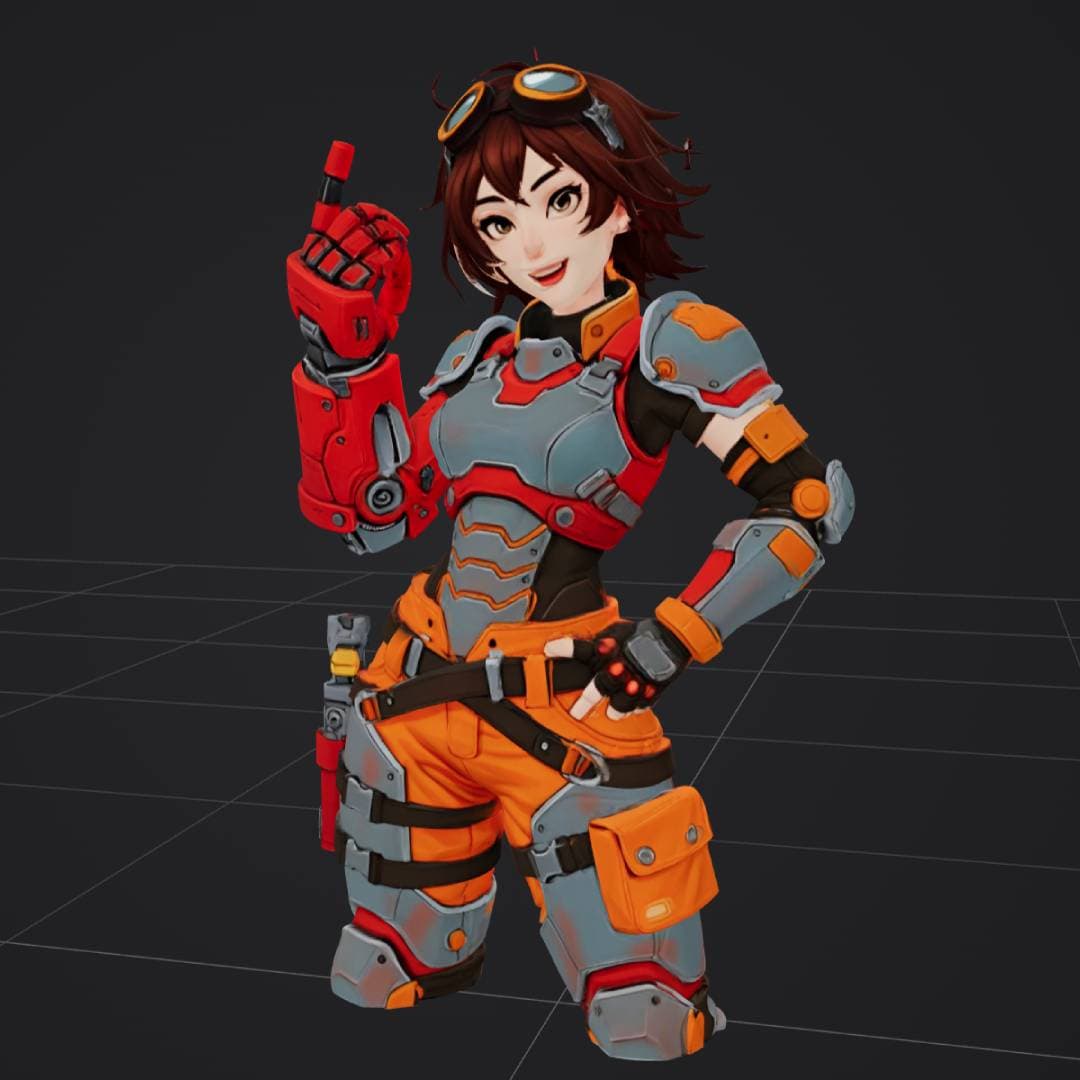 Anime engineer in power armor generated by AI