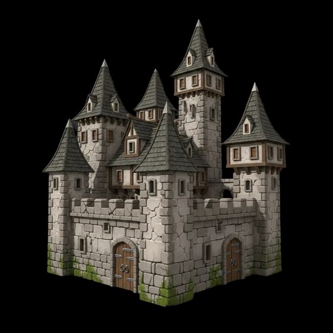 AI-generated 3D castle model