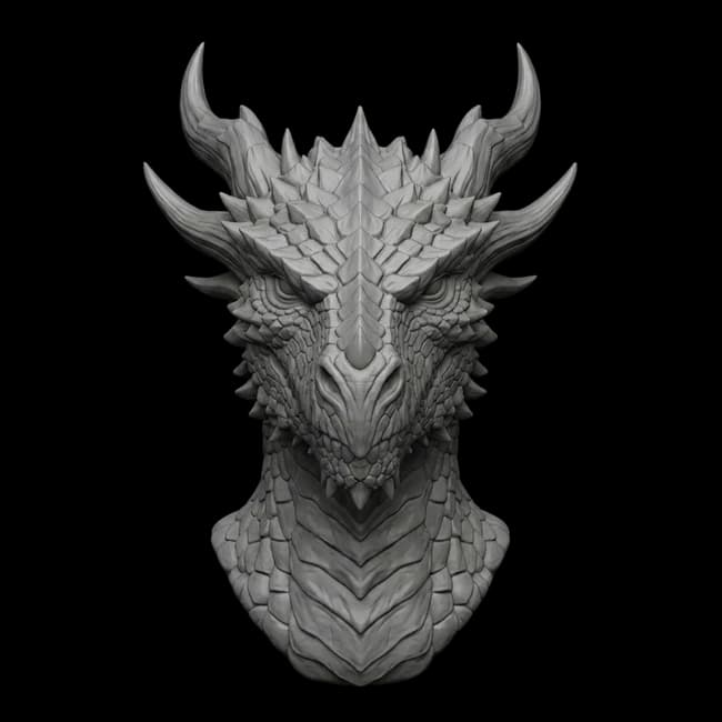 Untextured clay 3D dragon head