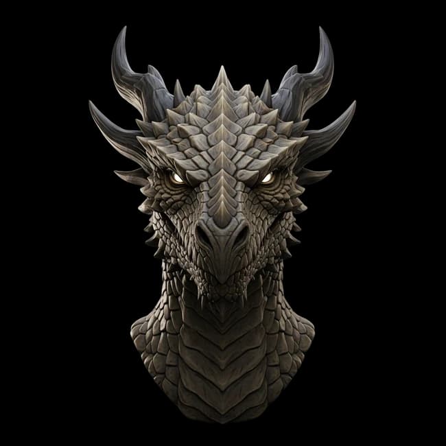AI-generated 3D dragon head sculpture