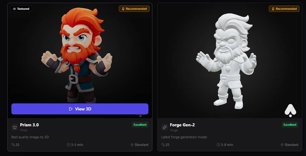 Compare Tripo vs Meshy vs Deemos AI 3D Models | 3DAI Studio - Free ...